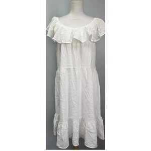 52seven Maxi Dress Womens Size 1x White  Ruffle Off the Shoulder Tier Feminine